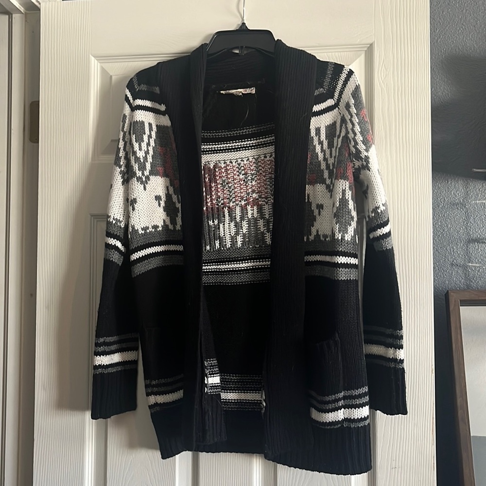 Pink republic extra small black patterned cardigan